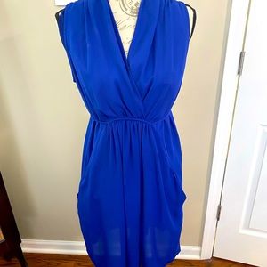 Woman blue dress.